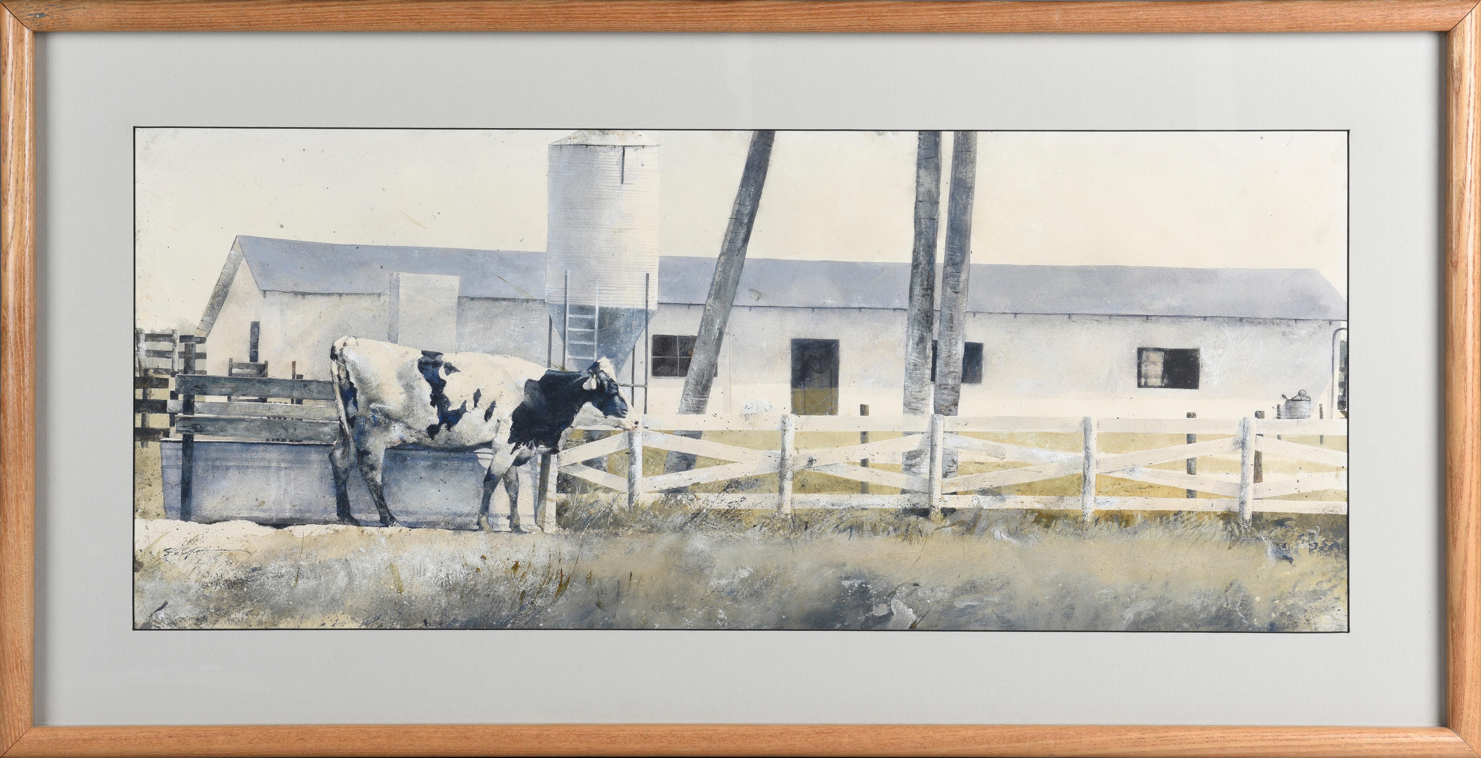 Stephen Scott Young is known for figure, landscape paintings and etchings. This is a fine watercolor of a farm scene probably in Florida where he lives.
