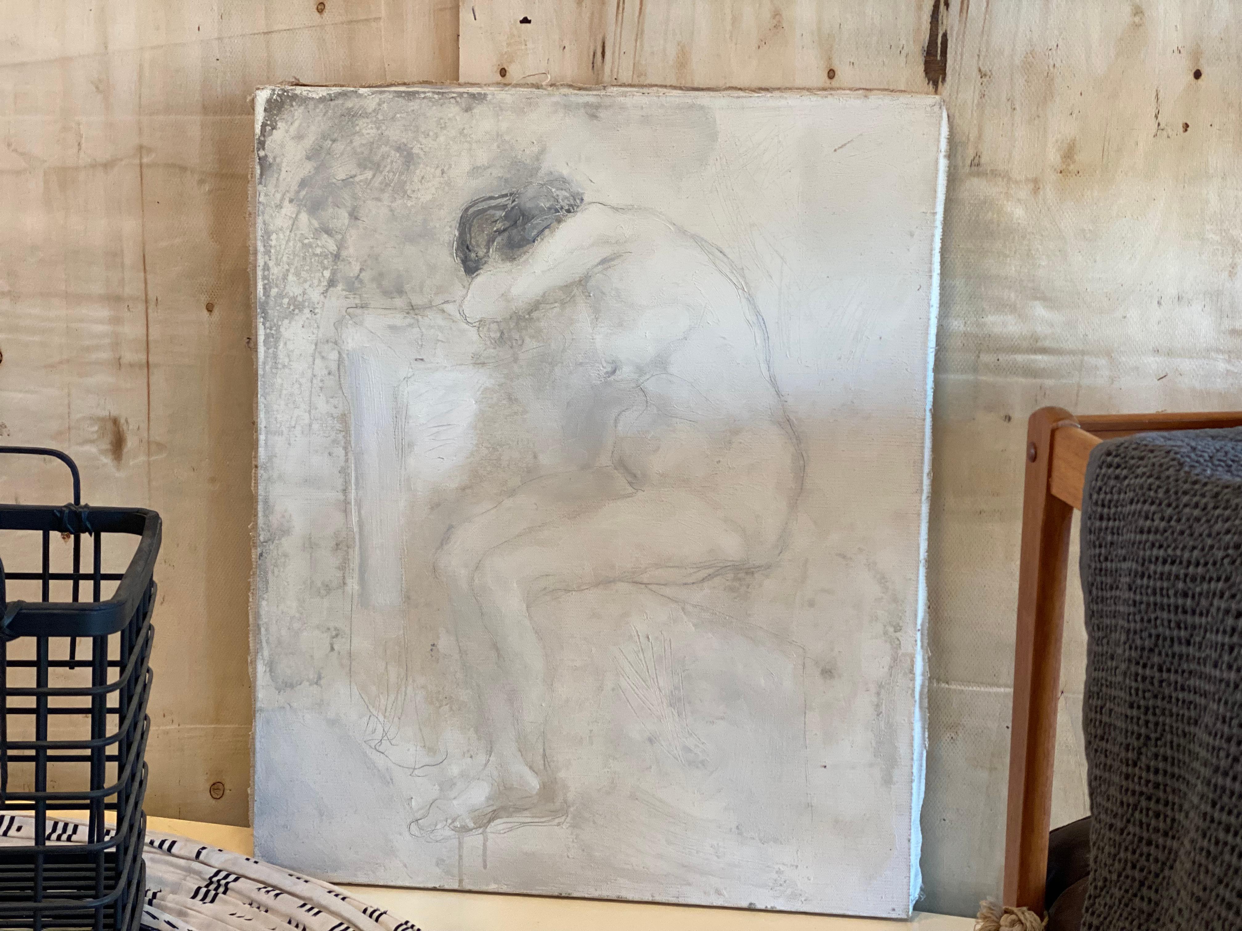 20th Century Painting by Svetlin Roussev, Female Nude, Mixing Technique on Canvas For Sale