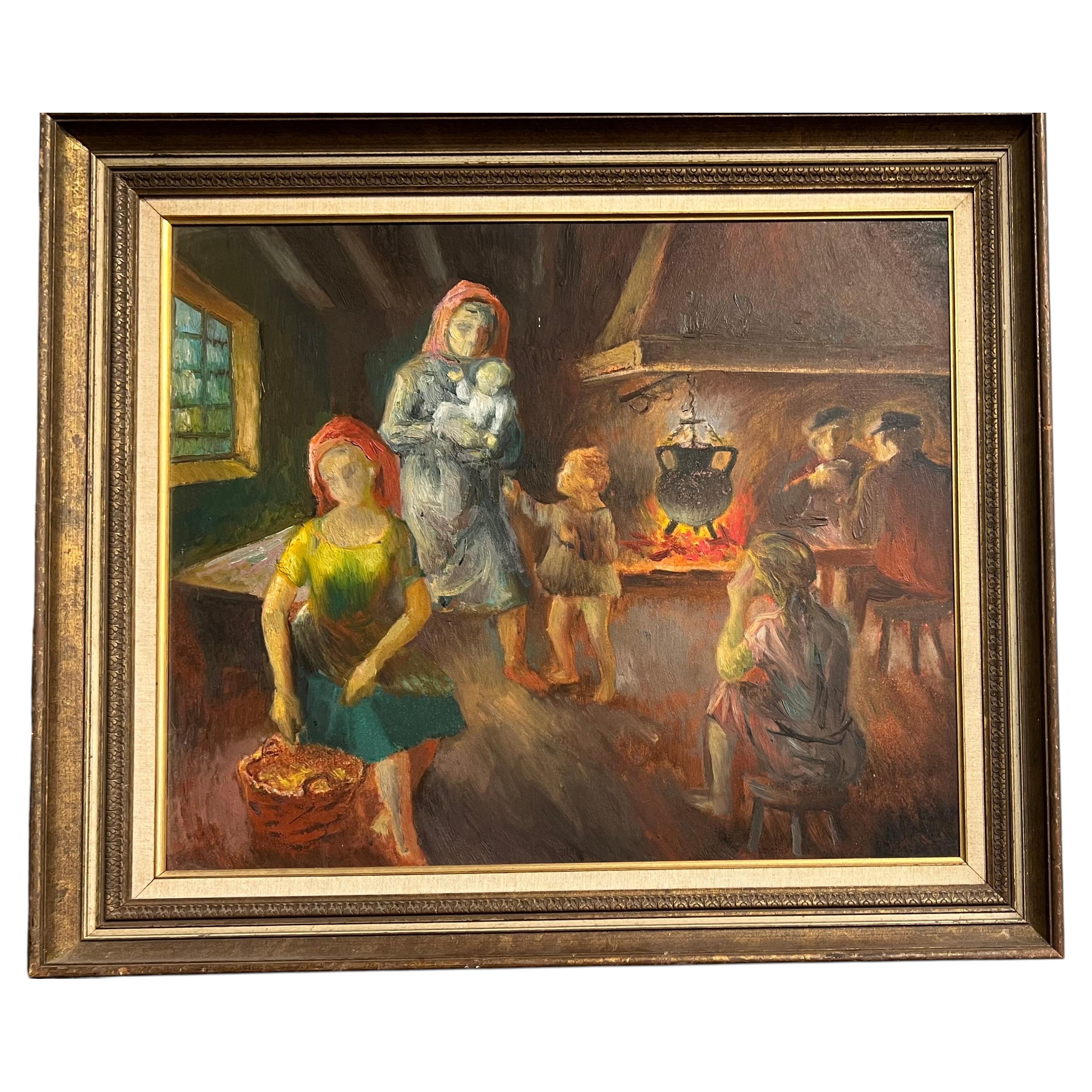 Oil on Board Painting, Unsigned, Circa 1970s, Spanish Artwork For Sale