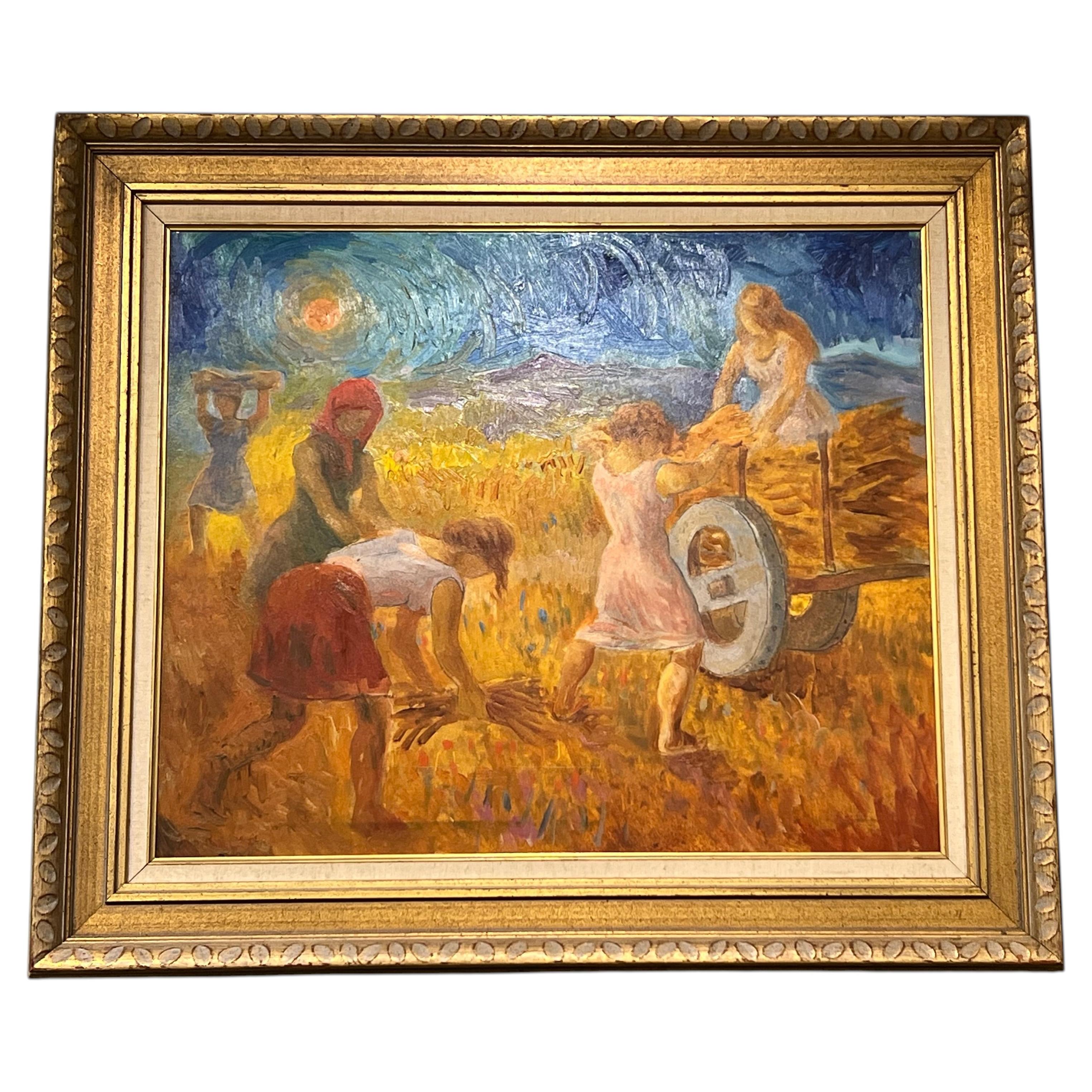 Oil on Board Painting, Unsigned, Circa 1970s, Spanish Wall Art For Sale