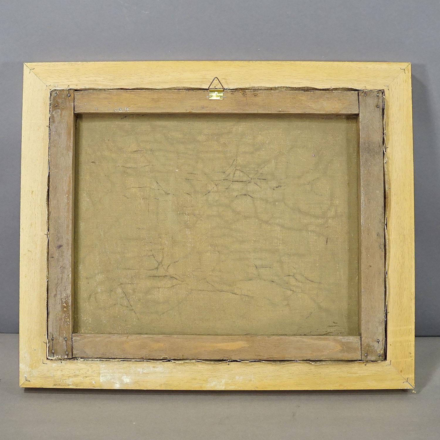 Pittura Carrozza di bestiame su un lago alpino, Olio su tela XIX secolo In condizioni buone in vendita a Berghuelen, DE