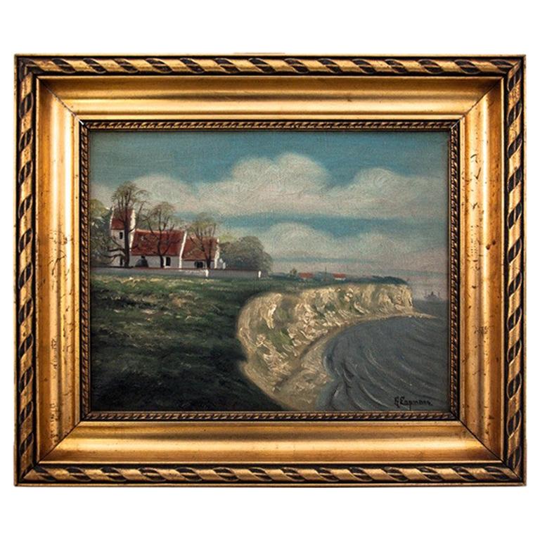 Peinture « Church by the cliff » (Church by the cliff) en vente