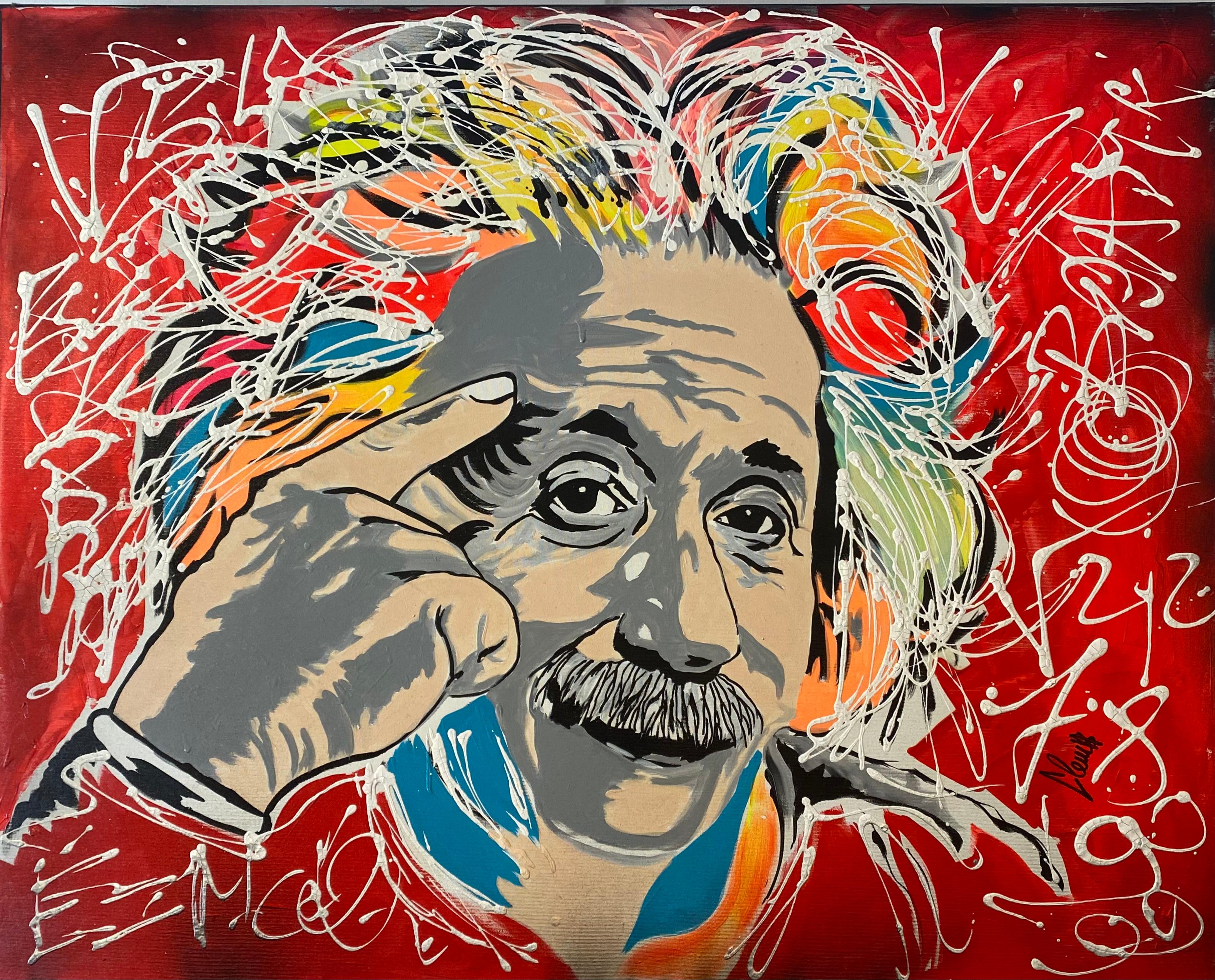 Peinture Clem$ - Einstein - Techniques mixtes sur toile Bon état - En vente à Saint ouen, FR