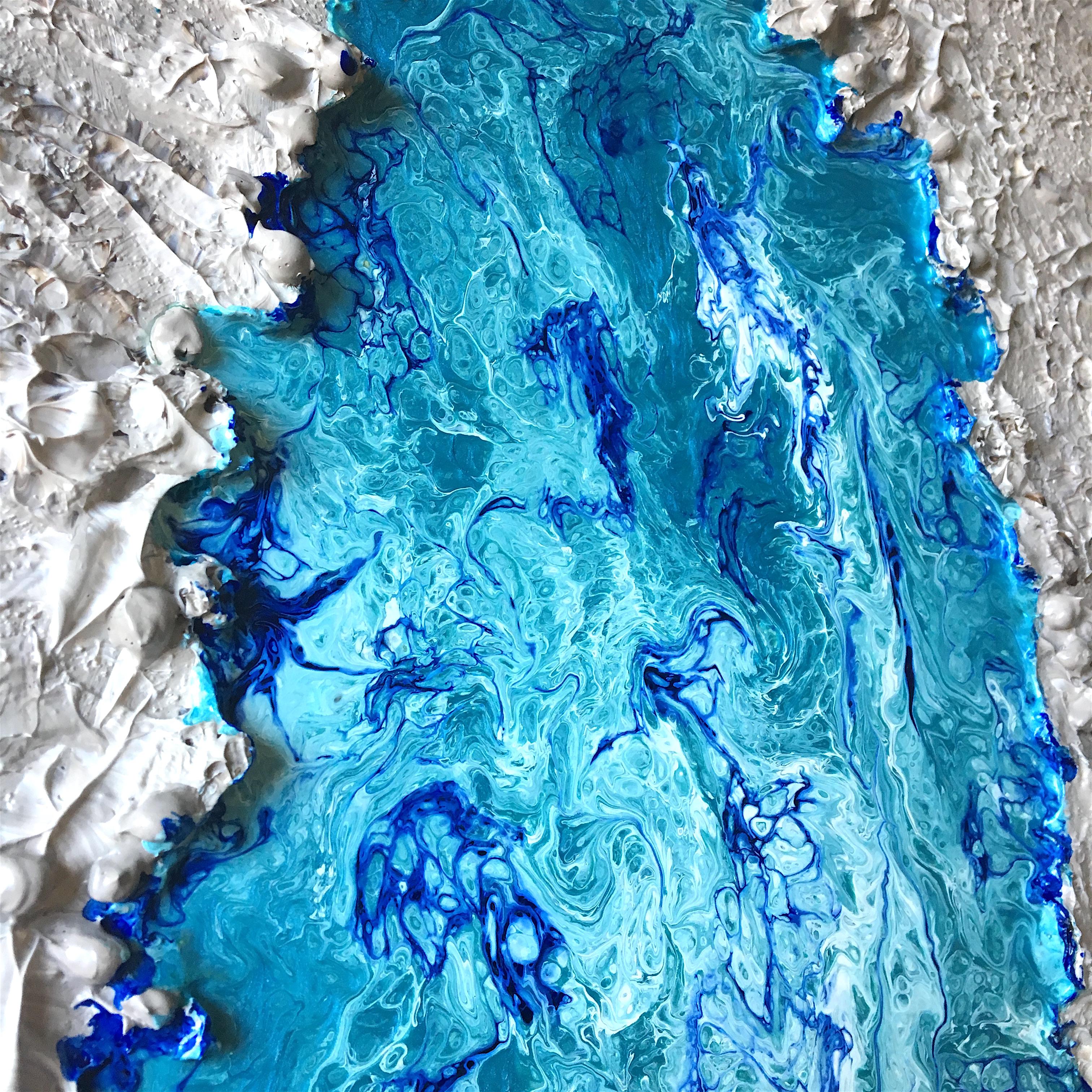 Painting Coastline 3 by Liora Textured Blue Sand Abstract Canvas Contemporary (Britisch) im Angebot