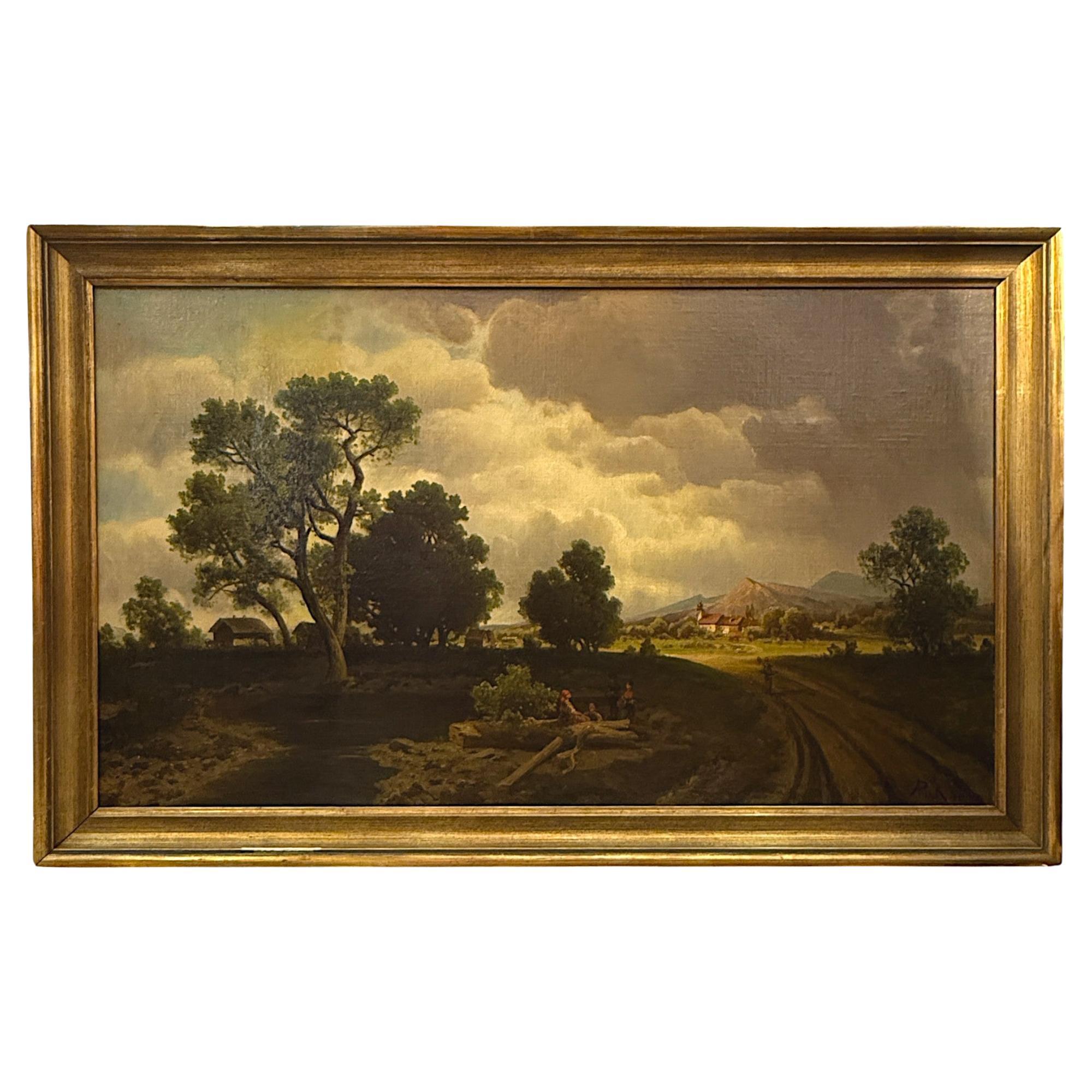 Gemälde "Landstraße unter dramatischem Himmel", signiert A. Pick, 1881 im Angebot