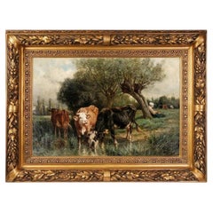 Painting "Cows At The Watering Place", Usa By Bispham Henry Collins, 1879