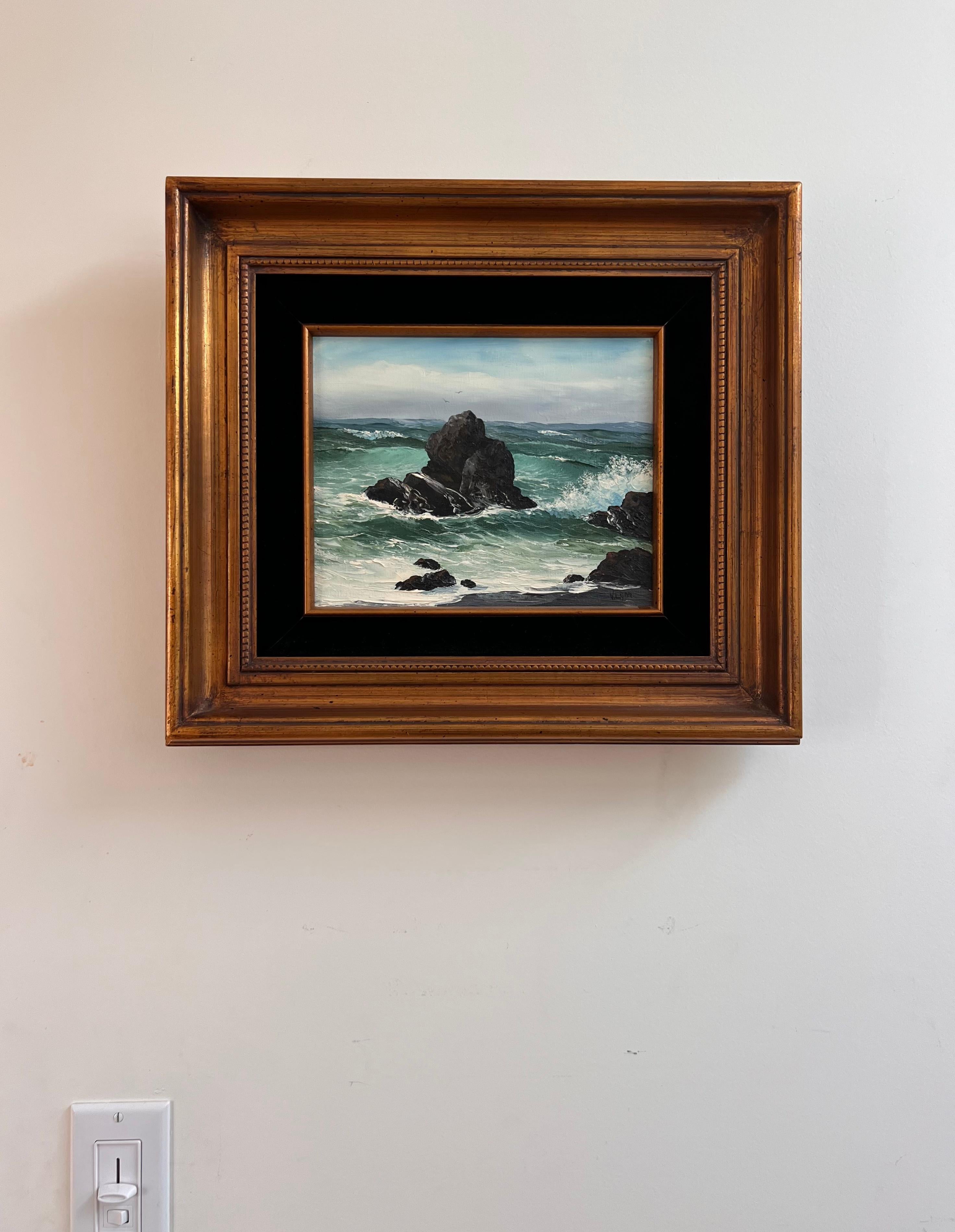 Painting « Crashing Waves » by Virginia Lynn, Oil on Canvas, 20th Century For Sale 10