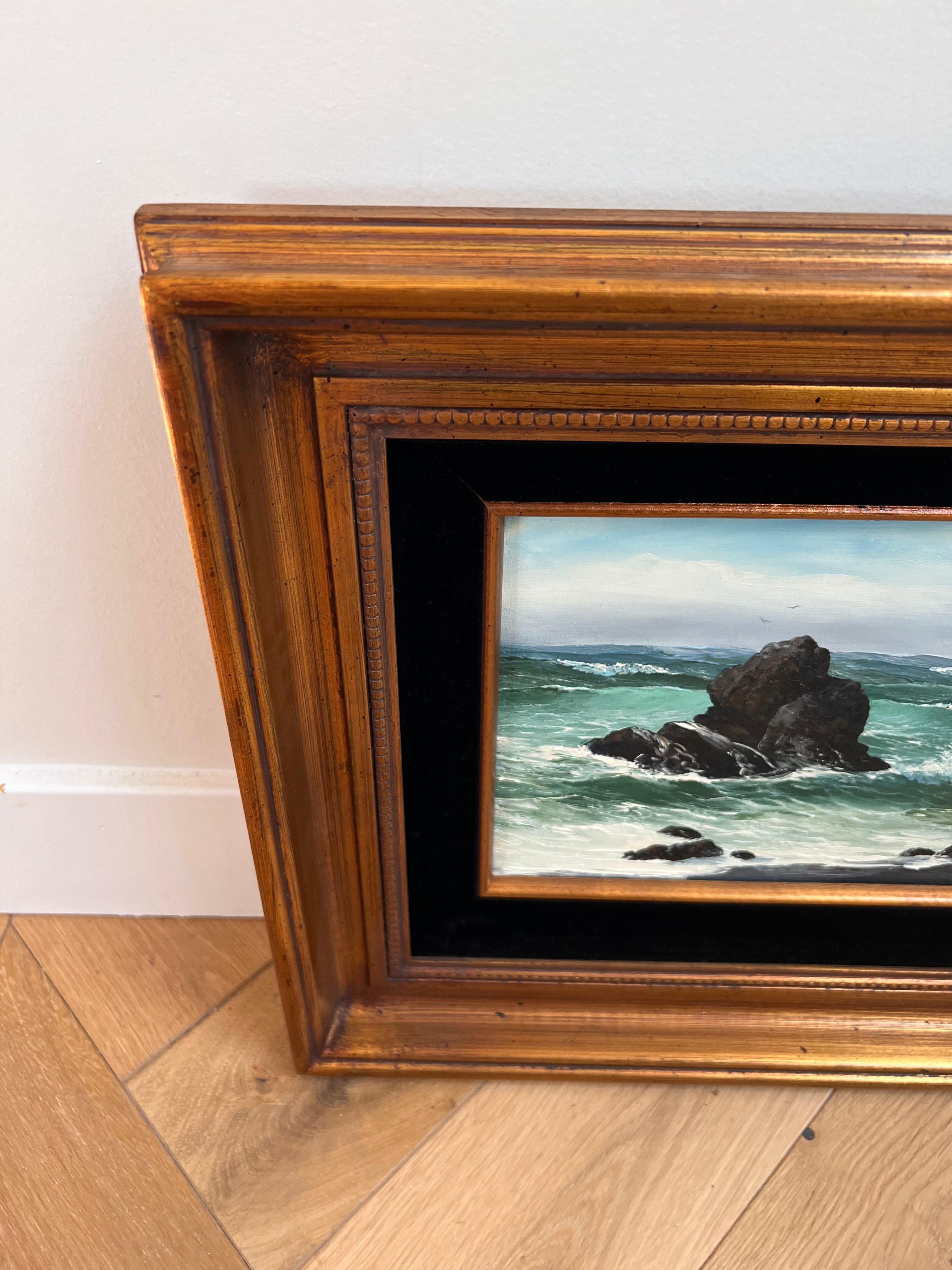American Painting « Crashing Waves » by Virginia Lynn, Oil on Canvas, 20th Century For Sale