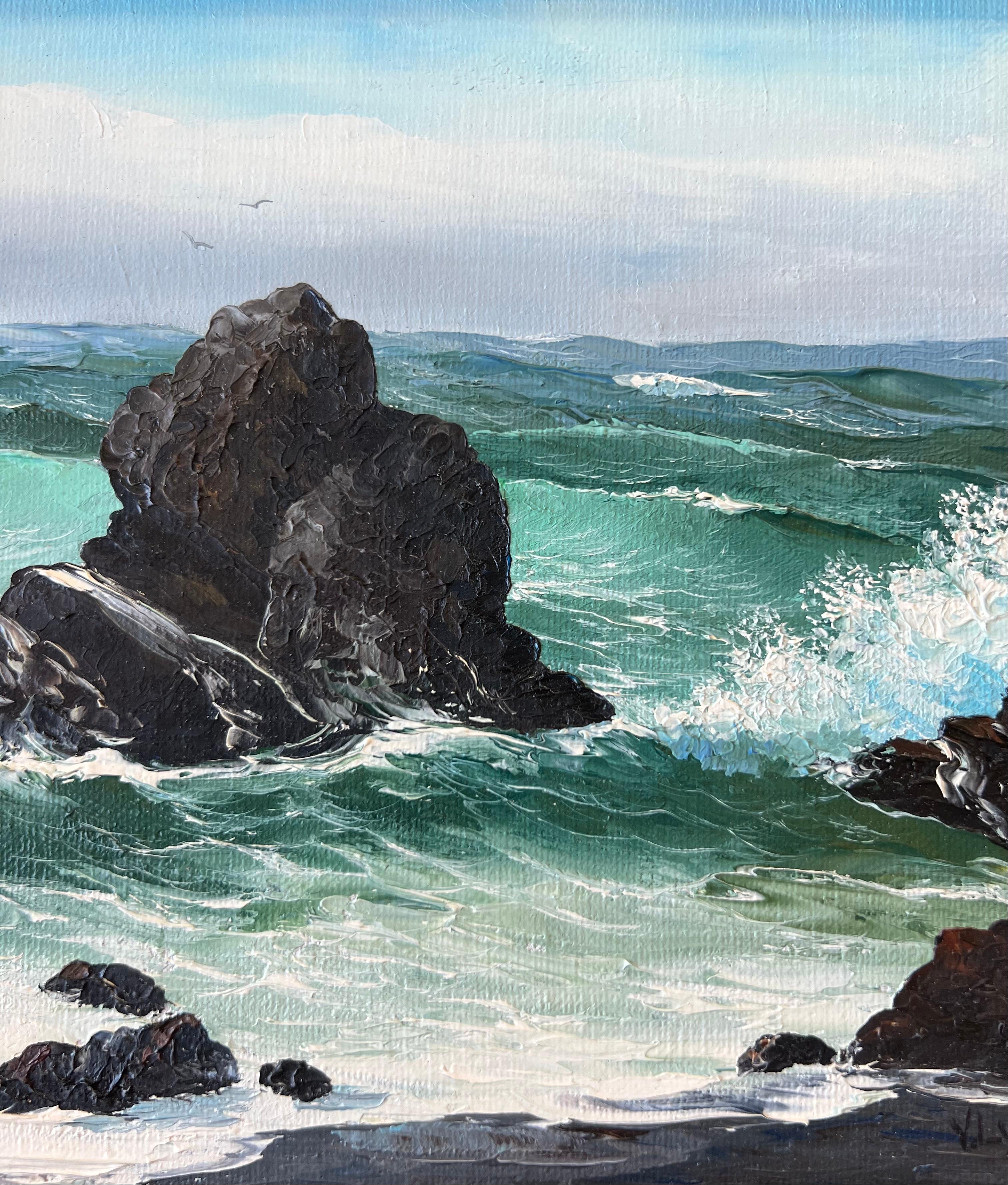 Painting « Crashing Waves » by Virginia Lynn, Oil on Canvas, 20th Century For Sale 2