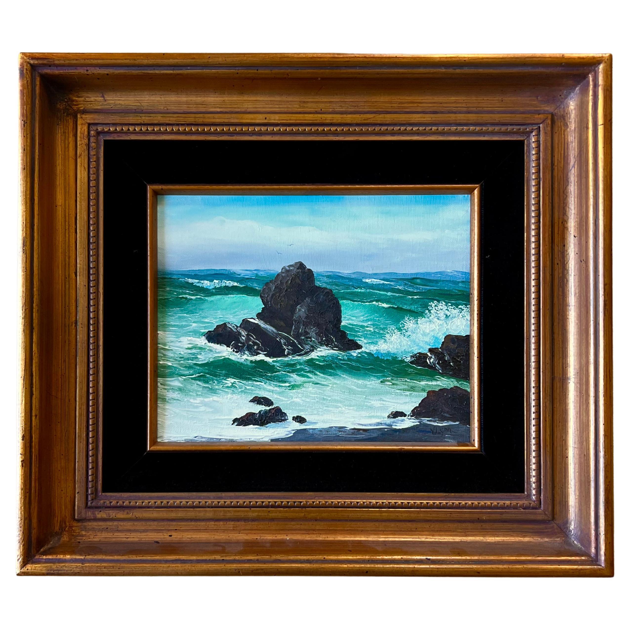 Painting « Crashing Waves » by Virginia Lynn, Oil on Canvas, 20th Century For Sale