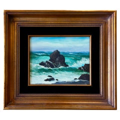 Vintage Painting « Crashing Waves » by Virginia Lynn, Oil on Canvas, 20th Century