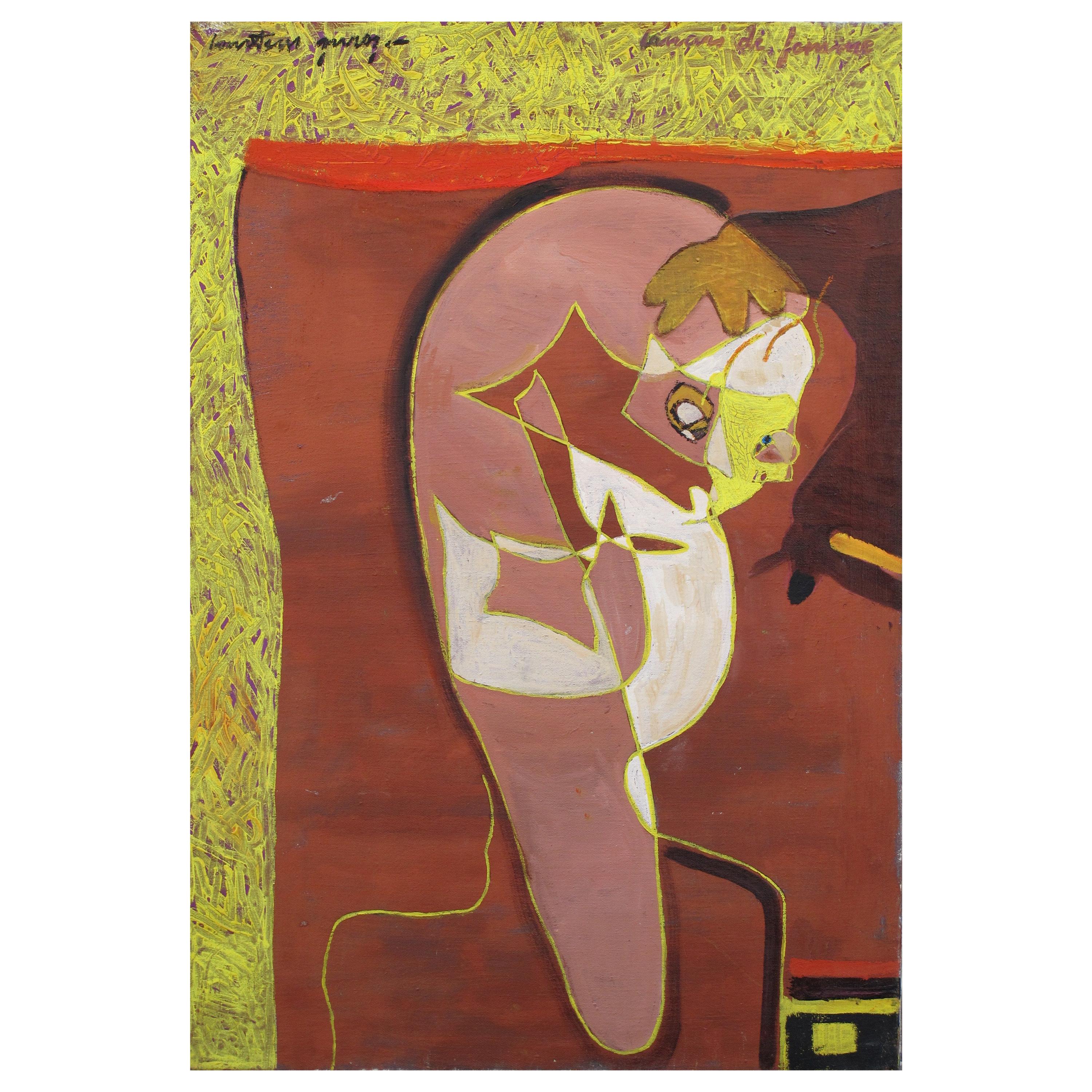 Painting "Croquis de femme" by Pierre Courtens, 1921-2004 For Sale