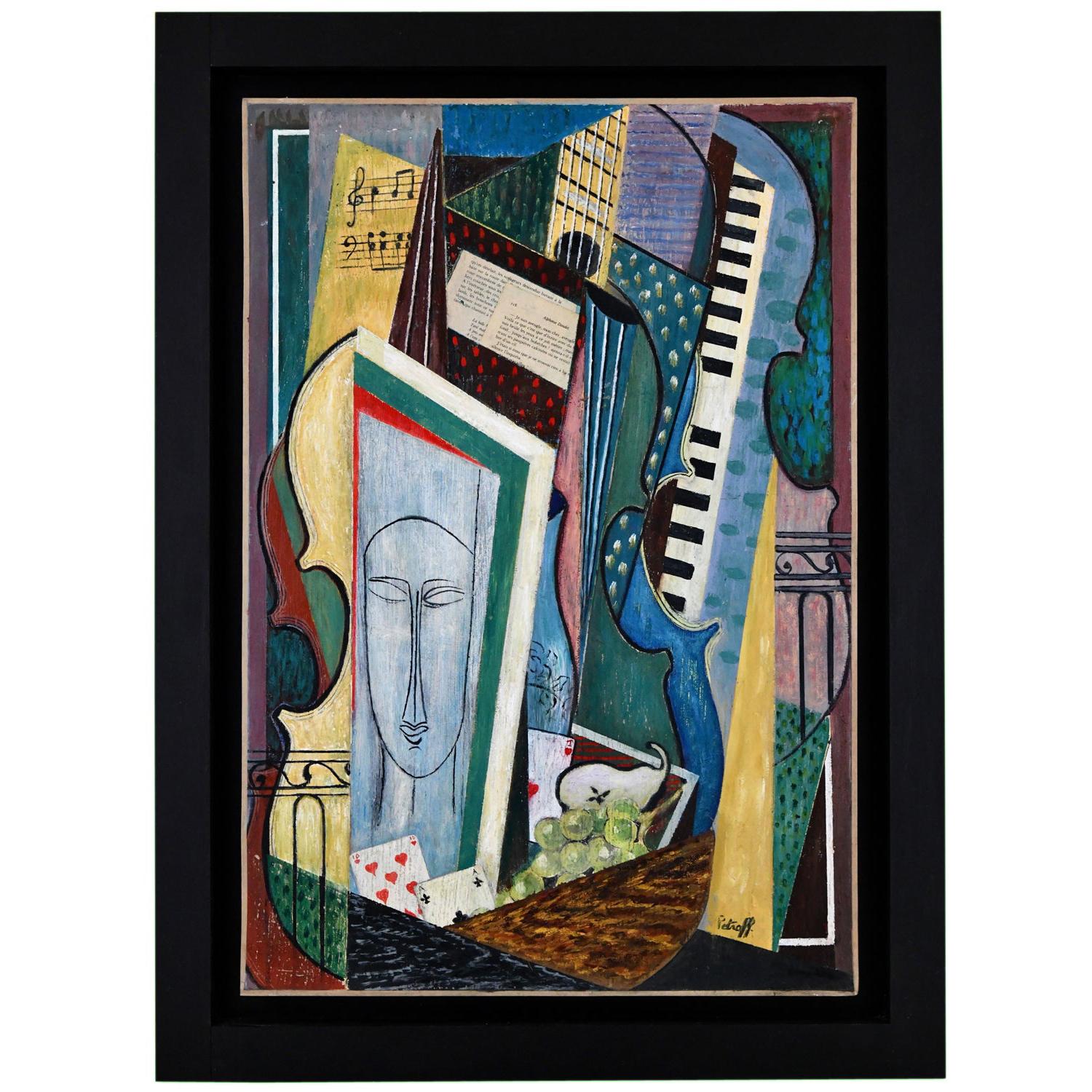 Painting Cubist Composition Modigliani Face and Instruments Petroff