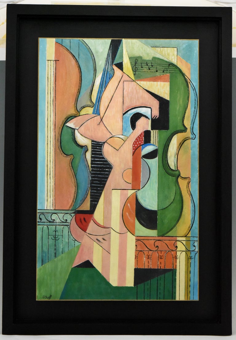 Painting Cubist Composition with Violins Petroff at 1stDibs
