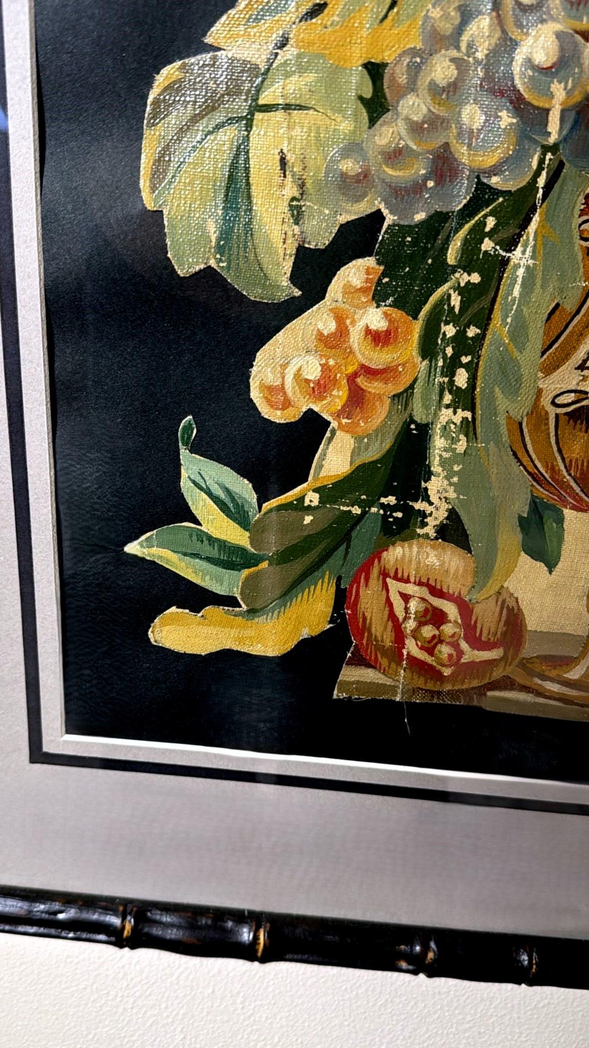 Painting Cutout Oil On Canvas Framed With Faux-Bamboo Wood -01 For Sale 9