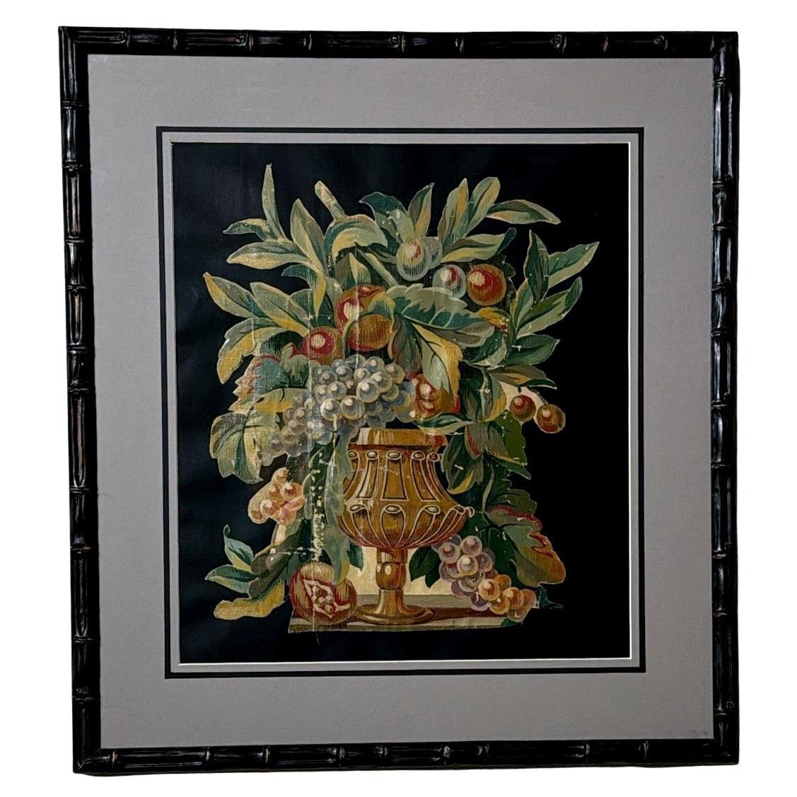 Painting Cutout Oil On Canvas Framed With Faux-Bamboo Wood -01