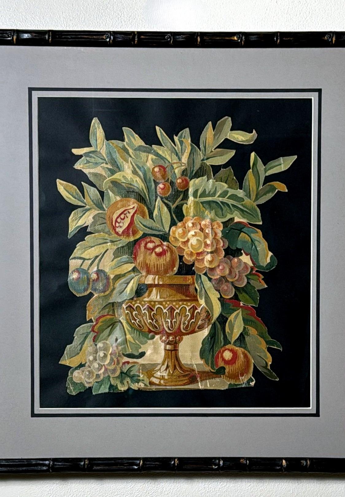 French Painting Cutout Oil On Canvas Framed With Faux-Bamboo Wood -02 For Sale