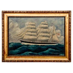 Painting "Danish Sailing Ship", Denmark, Early 20th Century