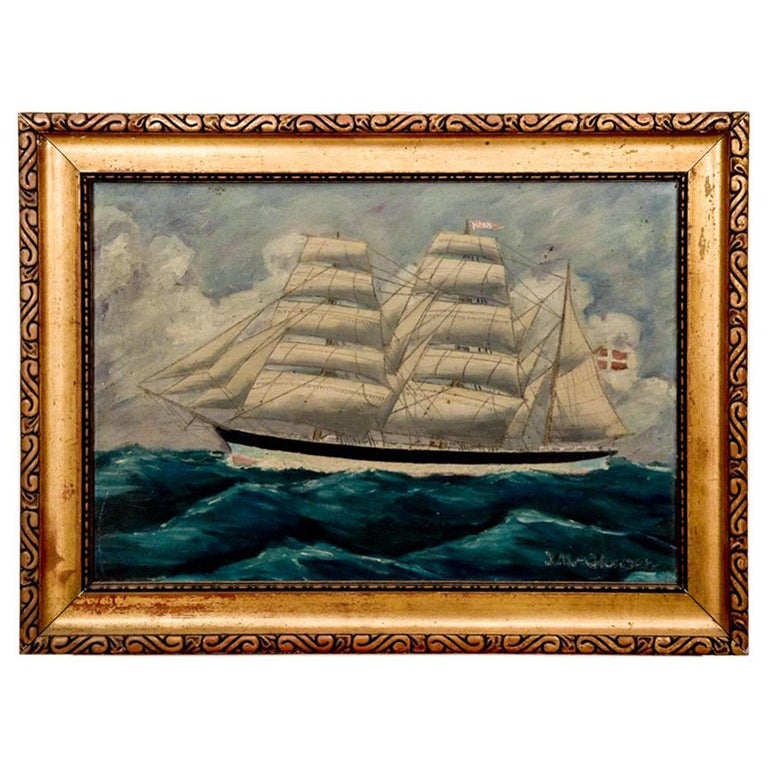 Painting "Danish Sailing Ship", Denmark, Early 20th Century at 1stDibs