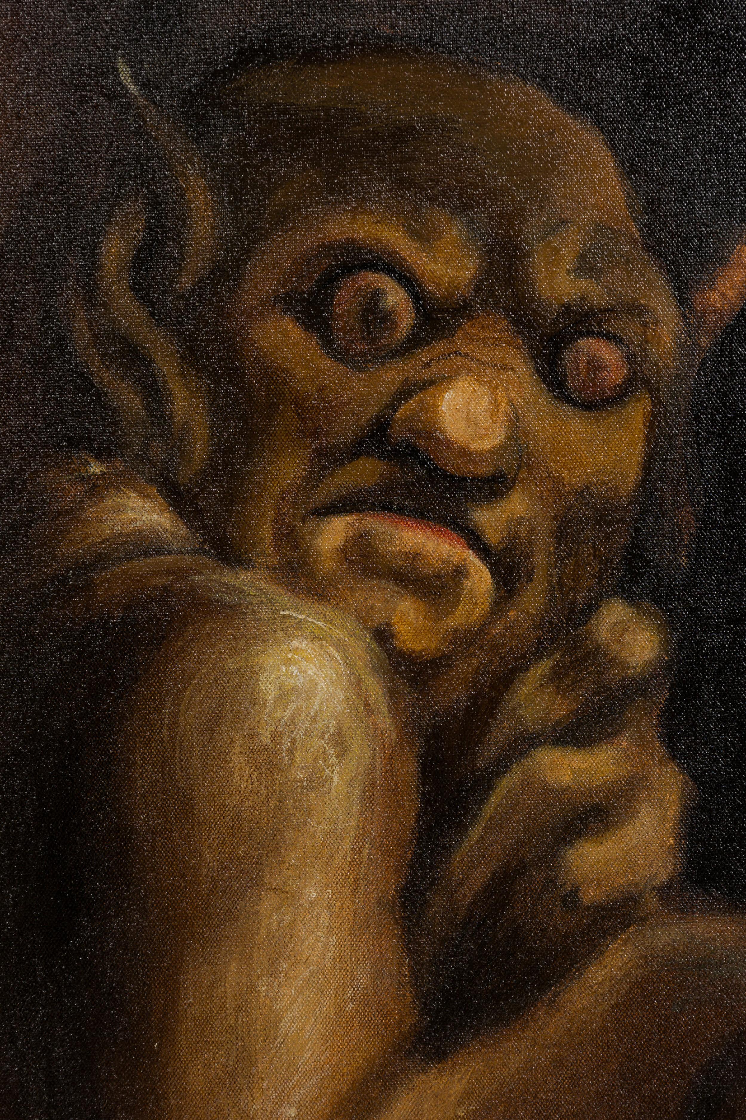 Hand-Painted Painting Depicting Devil and Sleeping Woman For Sale