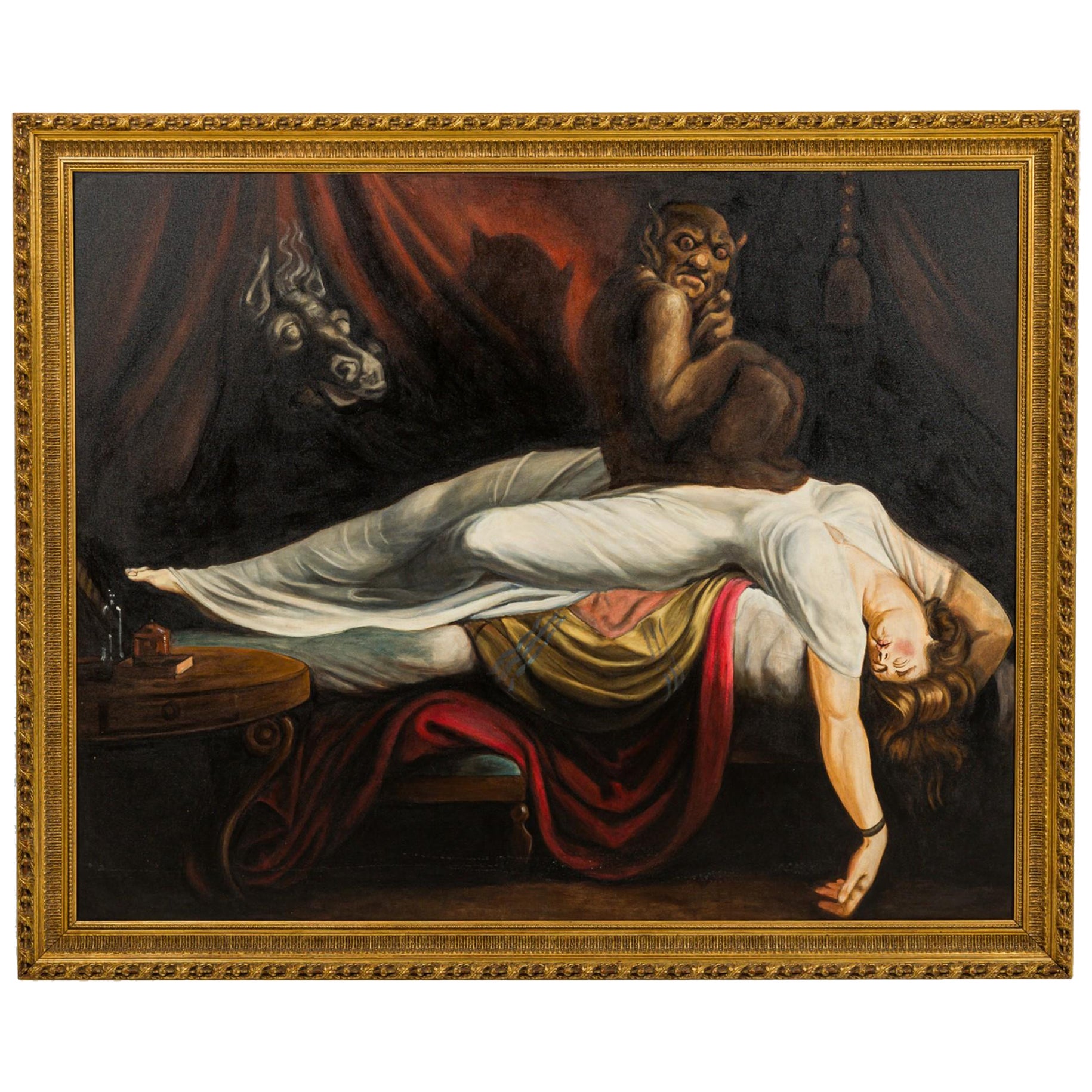 Pintura que representa al diablo y a una mujer dormida