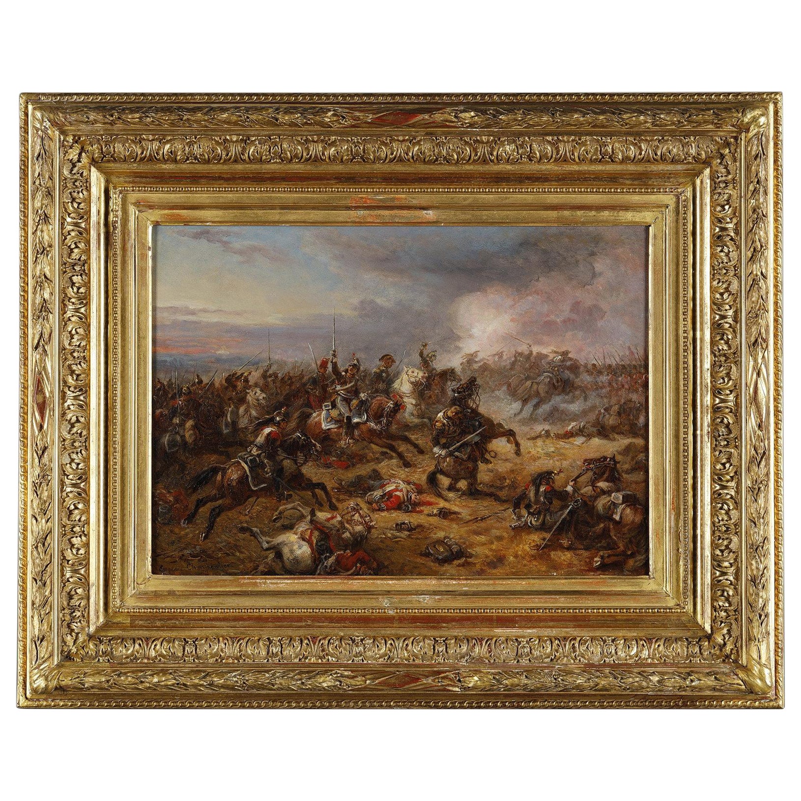Painting depicting French Cuirassiers at Waterloo, by Eugène Charpentier For Sale