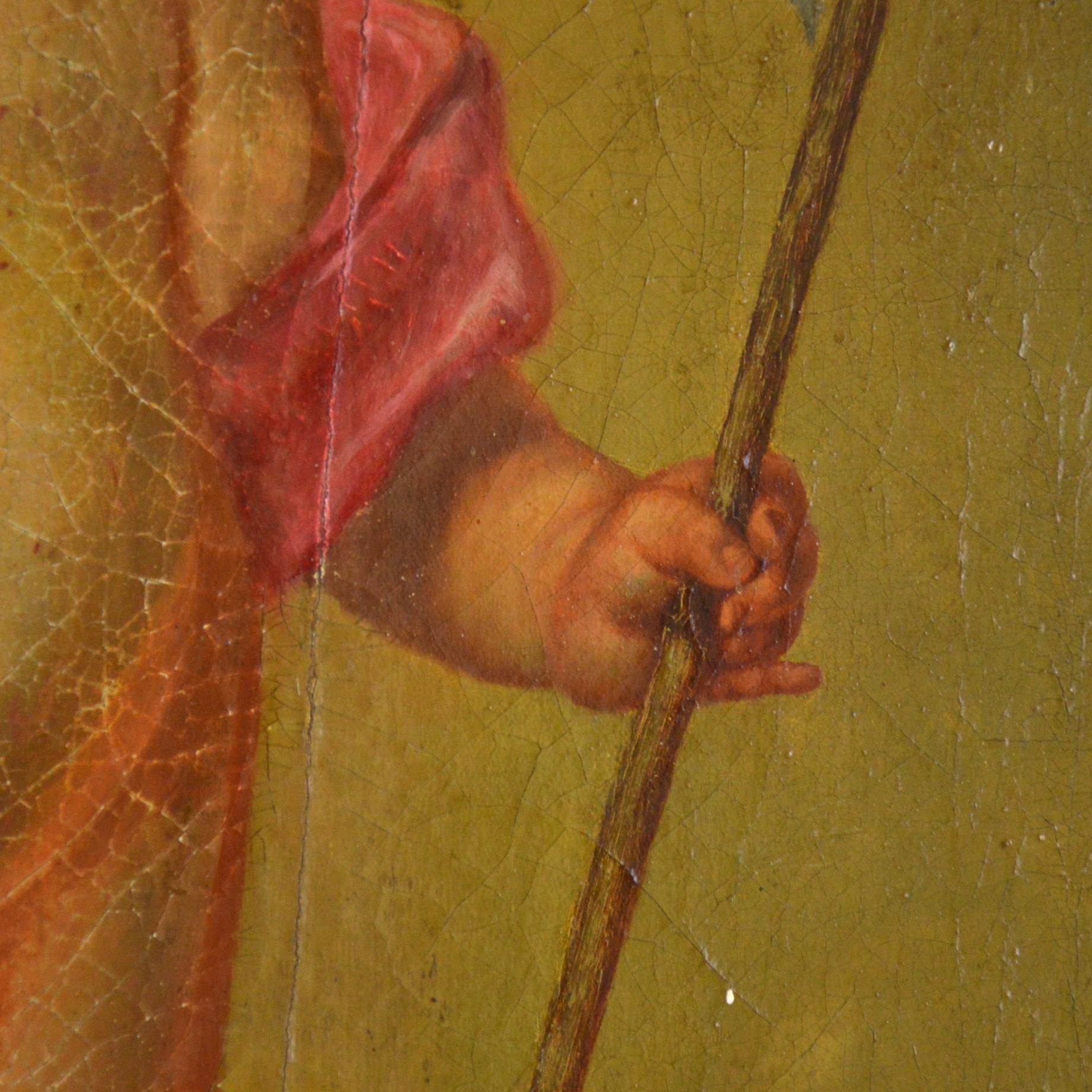 Painting the Infant Saint John the Baptist, 19th-18th century. Signed L.Hano (?).
Oil on canvas, 59 x 49 cm.
Condition report: restoration, canvas relining, retouches.