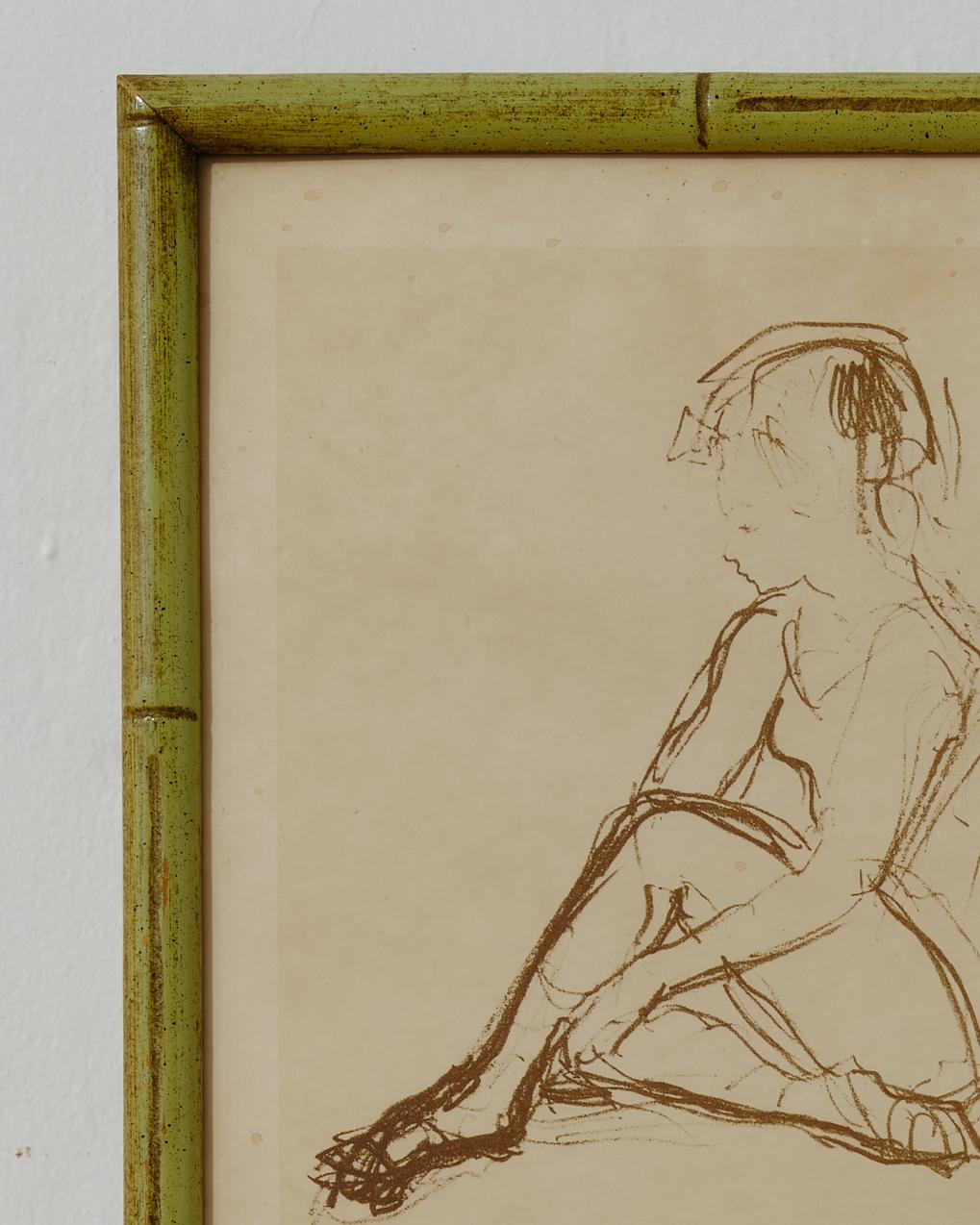 Pintura, Dibujo de bailarina, Enmarcado, Firmado H. Sjardi, Italia, Vintage, C 1950 en Bueno estado para la venta en New York, NY