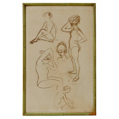 Painting, Drawing of Dancers, C 1950, Framed, Signed H. Sjardi, Italy