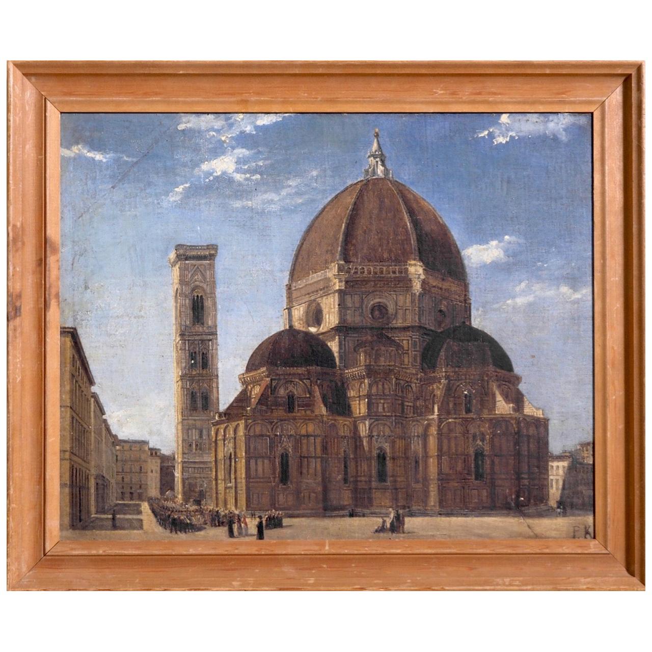 Painting, Duomo in Firenze, Signed P.K, 19th Century For Sale