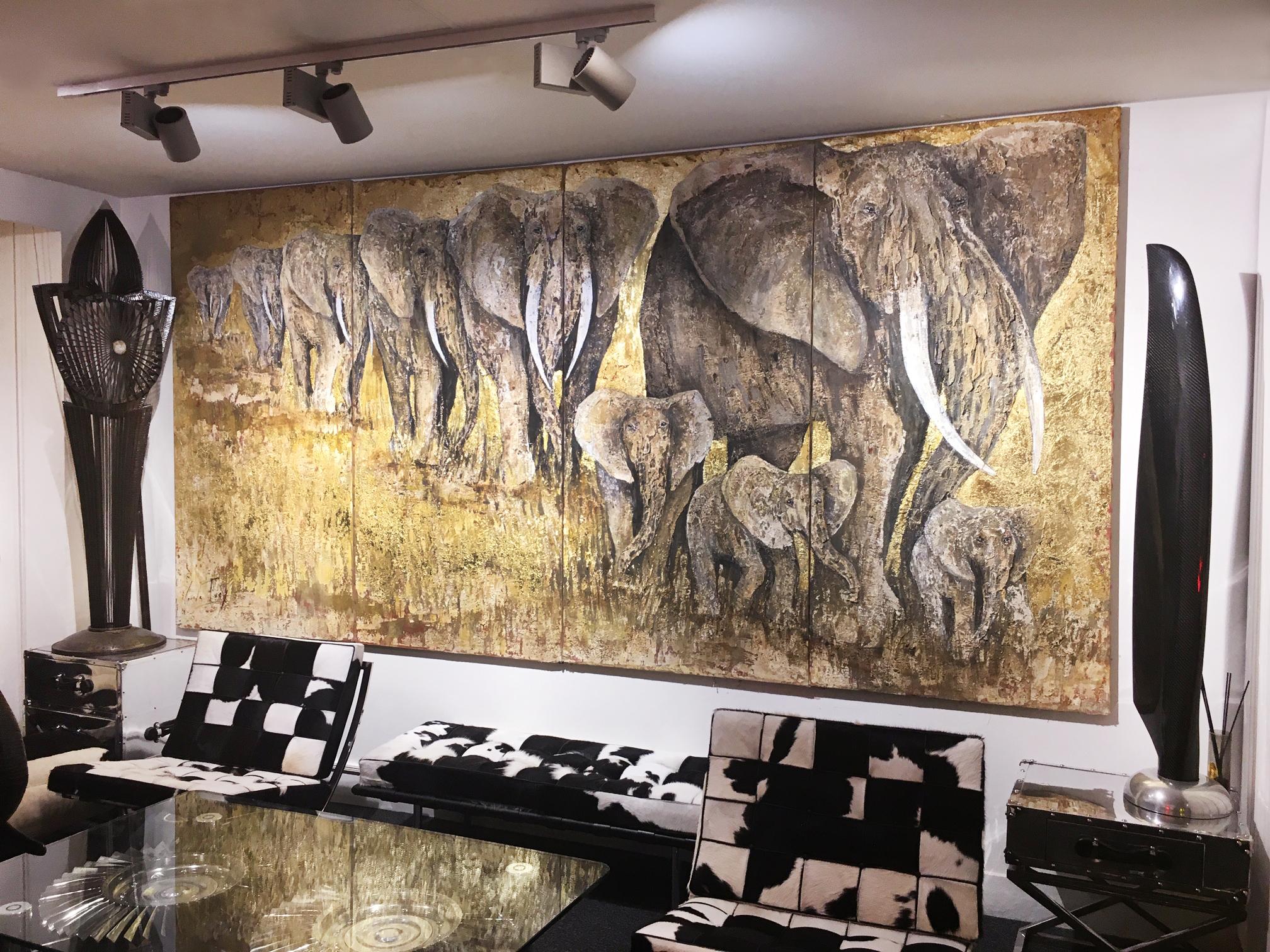 Hand-Crafted Painting Elephants on 4 Canvas