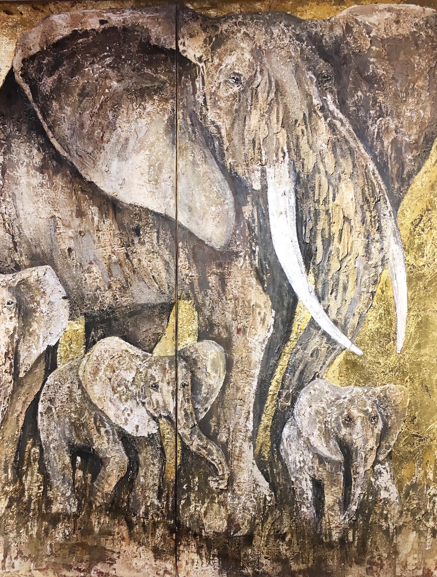 Painting Elephants on 4 Canvas 1