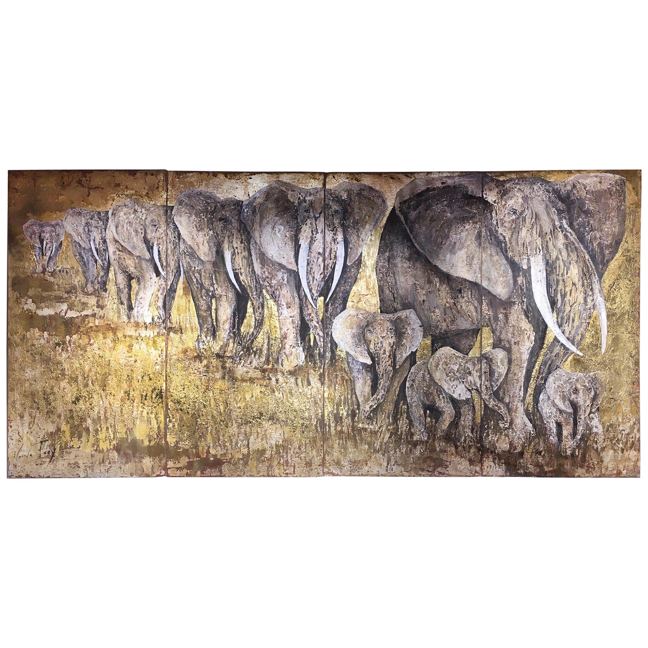 Painting Elephants on 4 Canvas
