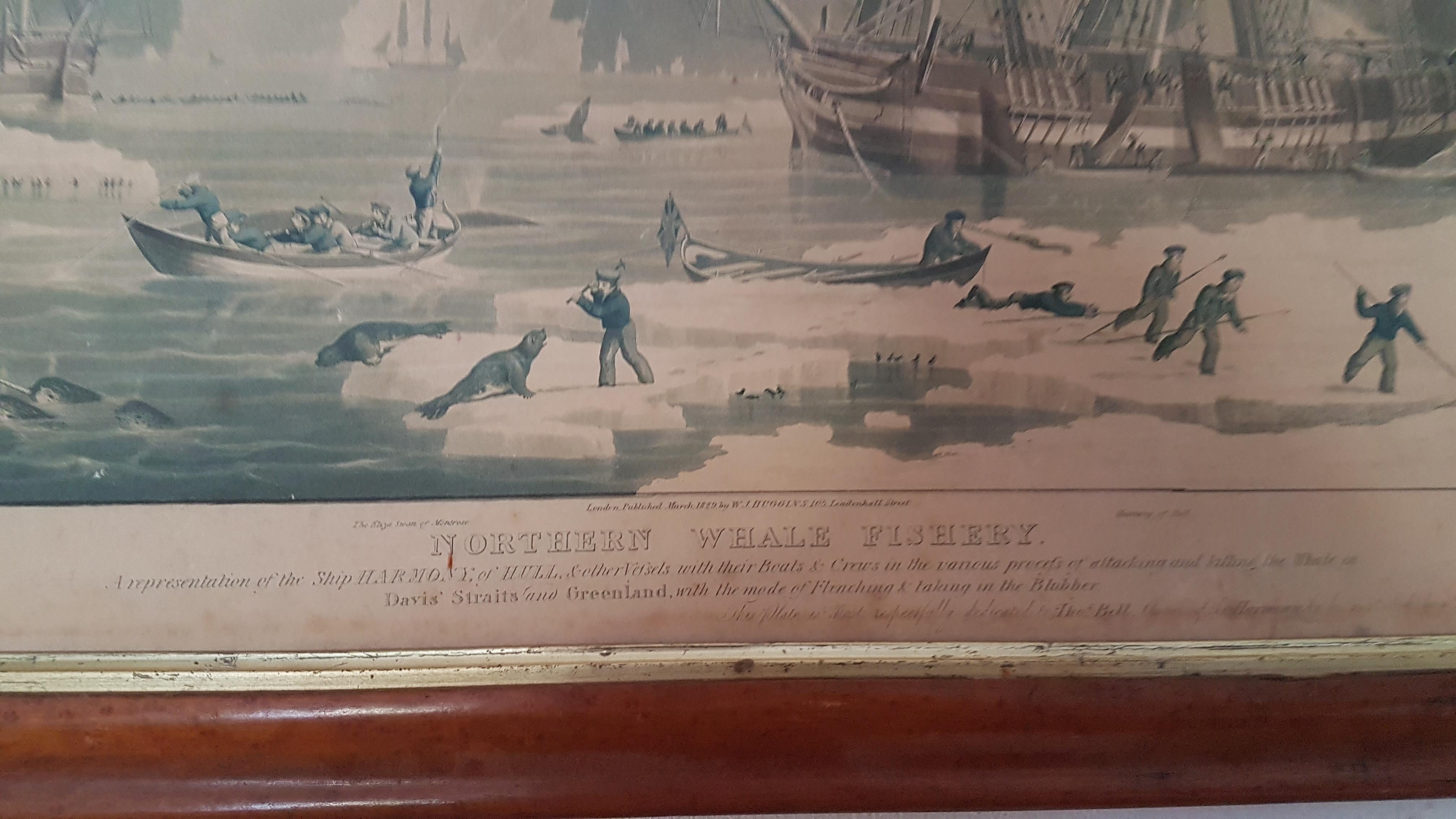 English Painting Engraving by W.J.Huggins, Northern Whale Fishery, 1829