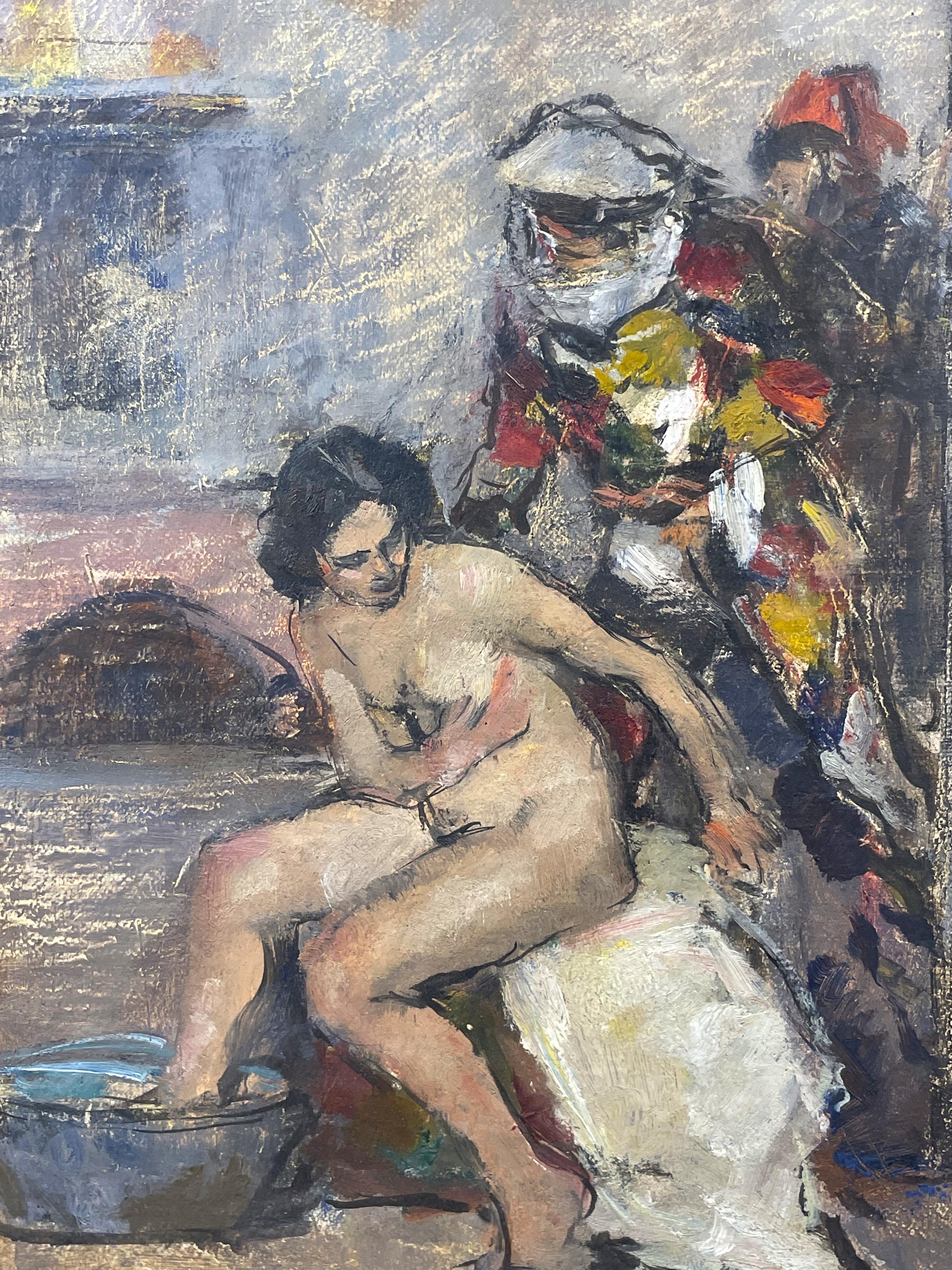 Autre Peinture « Femmes nues et personnages masqués à Venise », Carlo Cherubini, années 1950 en vente