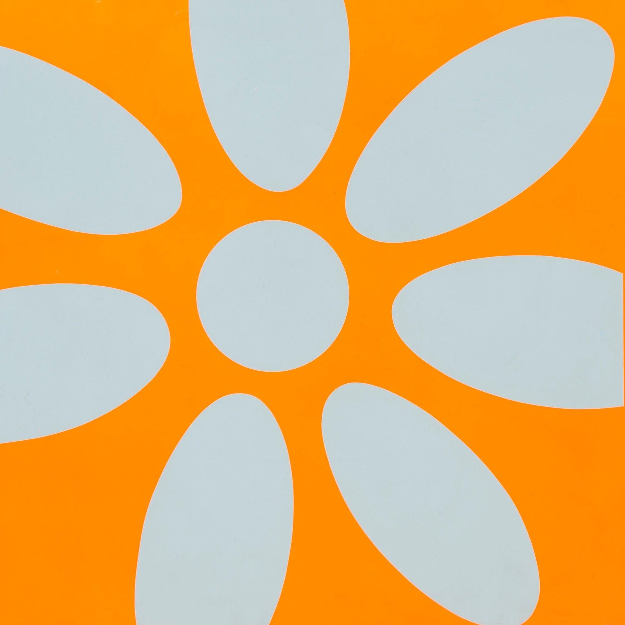 An original graphic silkscreen color study on masonite panel with daisies motif by British-born artist Peter Gee.