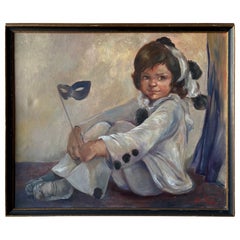 Gerahmte Malerei eines Kindes, das eine Maske hält