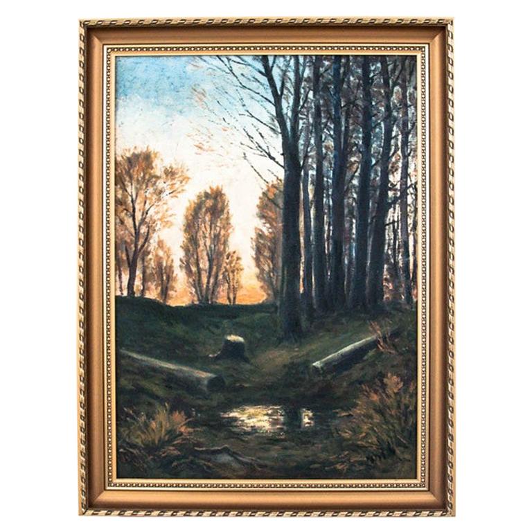 Peinture « Forest », huile sur toile, milieu de siècle XXe siècle