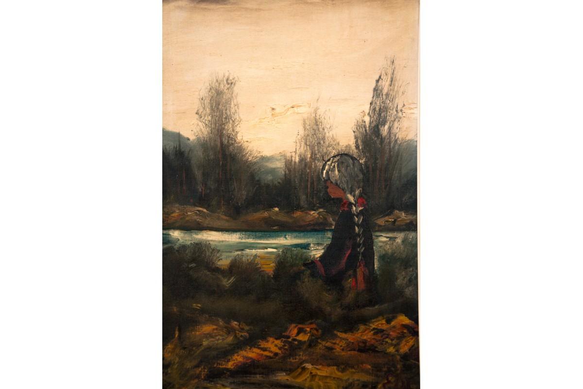 Scandinave moderne Peinture « Girl by the River » (Fille par la rivière), Erik Madsen en vente