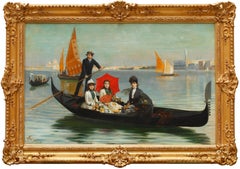 Painting "Gondola Ride in Venice" by G. Mantegazza, Italy, 1889