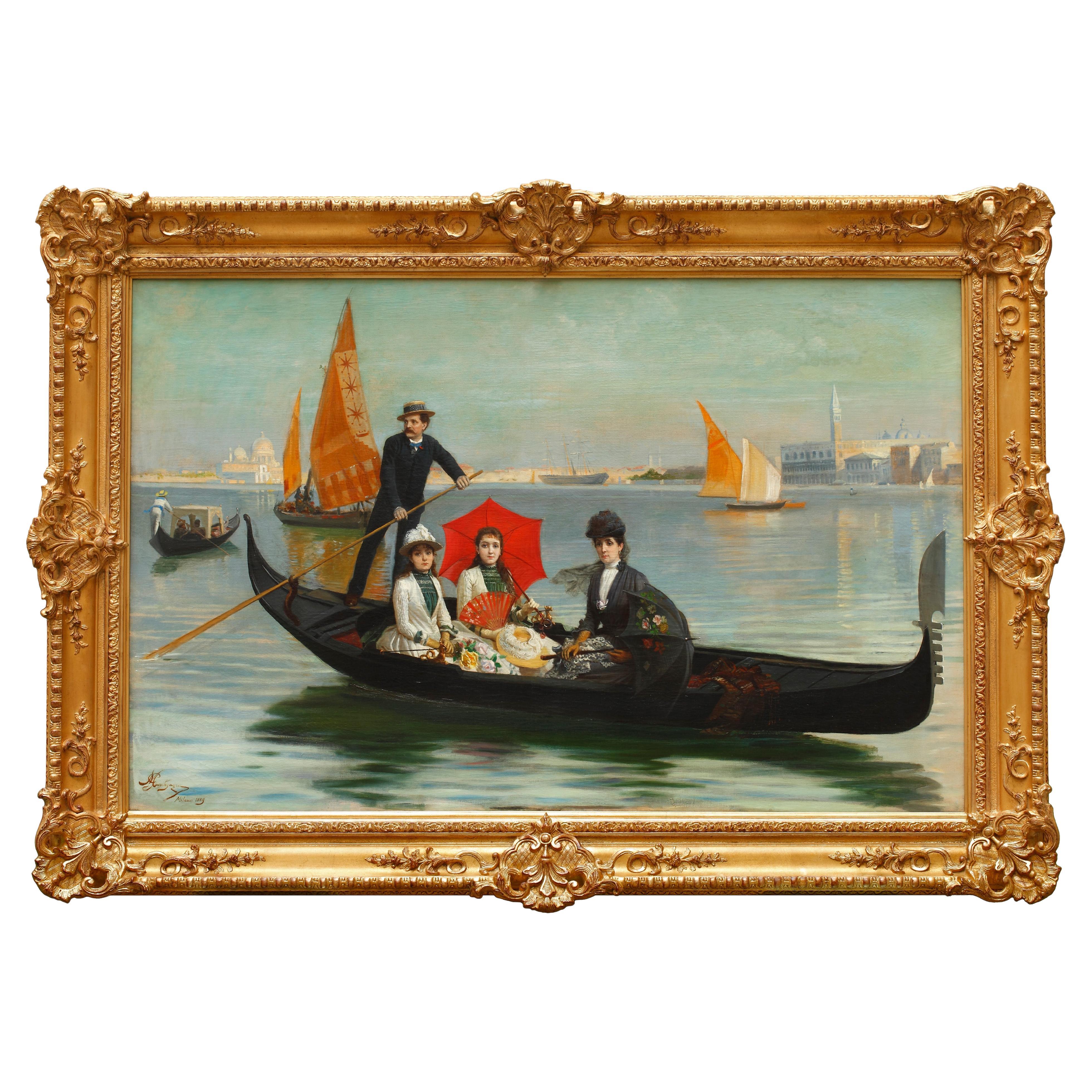 Gemälde „Gondola Ride in Venedig“ von G. Mantegazza, Italien, 1889