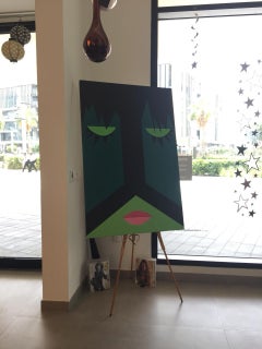 Painting green black Geometric face Modern Acrylic Canvas by Cecilia Setterdahl