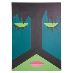 Painting green black Geometric face Modern Acrylic Canvas by Cecilia Setterdahl