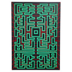 Gemälde Grün Schwarz Zeitgenössisches, geometrisches, futuristisches Acryl-Sprühfarben auf Holz A14