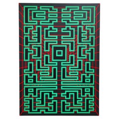 Pintura Verde Negra Contemporánea Geométrica Futurista Acrílico Spray sobre Madera A14