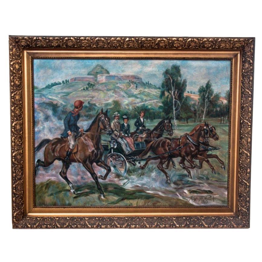 Peinture "Promenade à cheval", Allemagne, 1981
