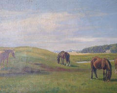 Quadro "Cavalli nel prato" di Niels Christiansen con cornice dorata