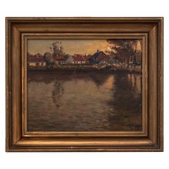 Painting "Houses by the lake"