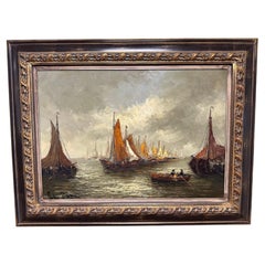 Painting IJsselmeer from Dutch artist Peter Brouwer 1935-2010
