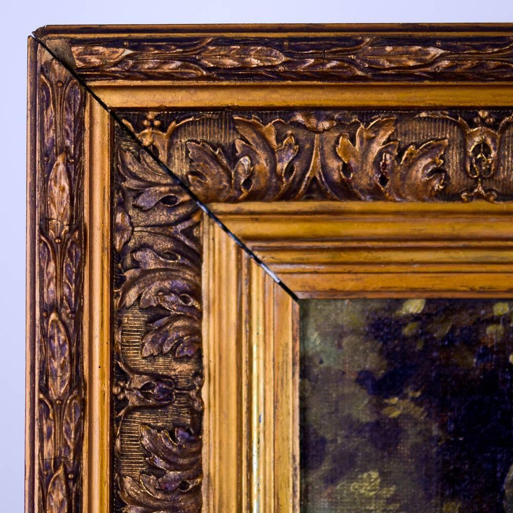 Pretty painting in stucco and gilded wood, impressionist of the 19th century. Signature to identify. Slight accident at the top right. Good condition.